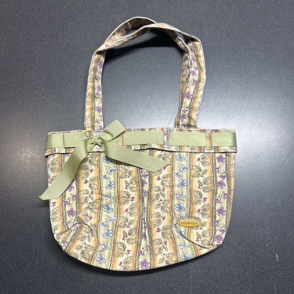 Longaberger Floral Striped Flowers Purse Handbag Tote Bag Cottagecore Romantic